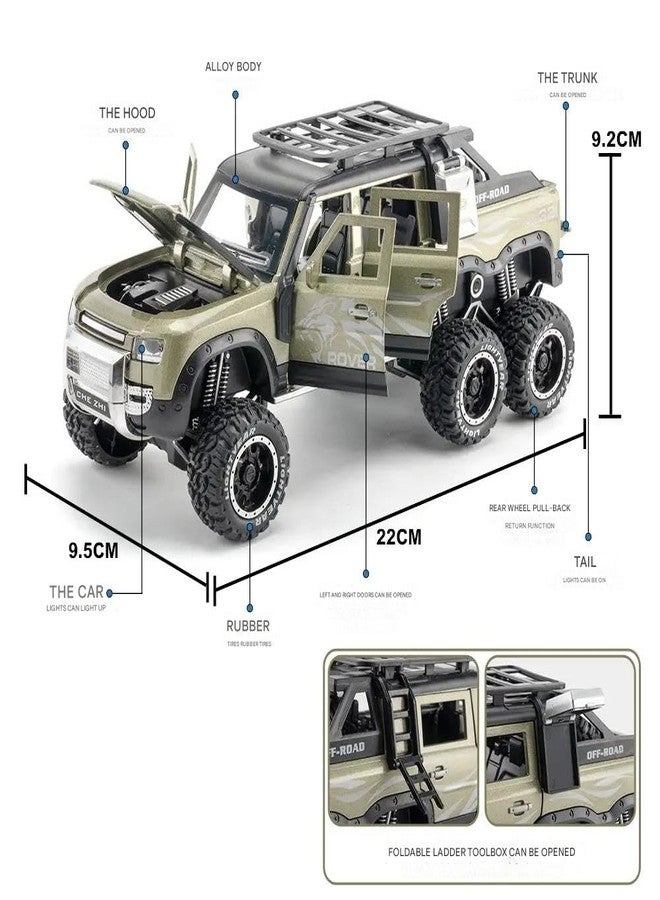 KENIRY Scale Exclusive Alloy Metal Pull Back Die-cast Car Model with Sound Light Mini Auto Toy for Kids Metal Model Toy Car with Sound and Light (1:24 Scale Defender 6x6 -Black) - Image 5